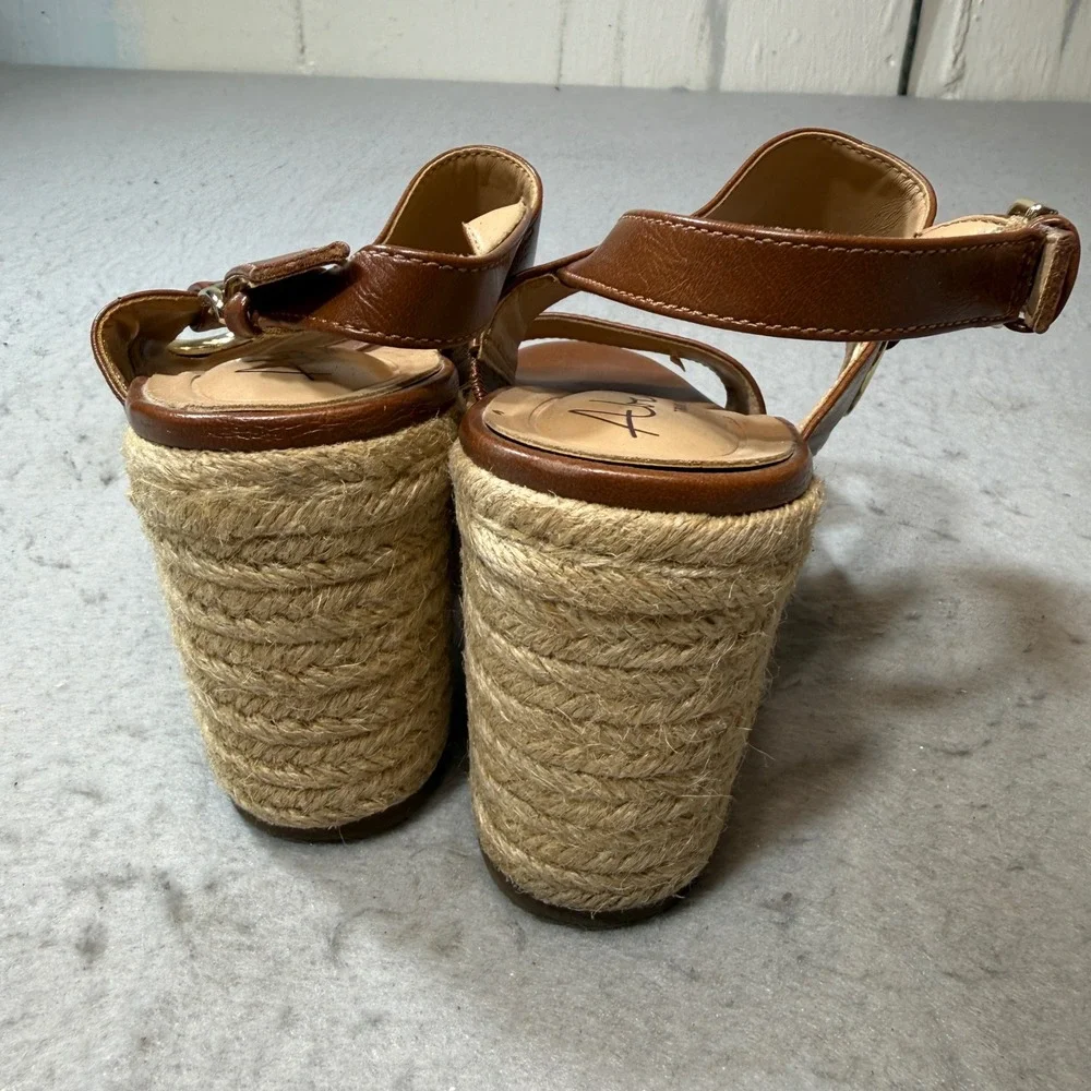Abella Wedge Sandals Women Size 8.5 Brown Espadrille Platform True Comfort Shoes